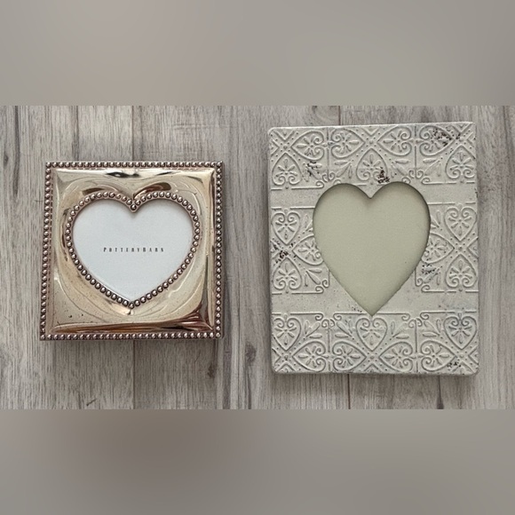 Pottery Barn Silver Beaded Heart Picture Frame & Cream Color Heart Metal Frame - Picture 3 of 9